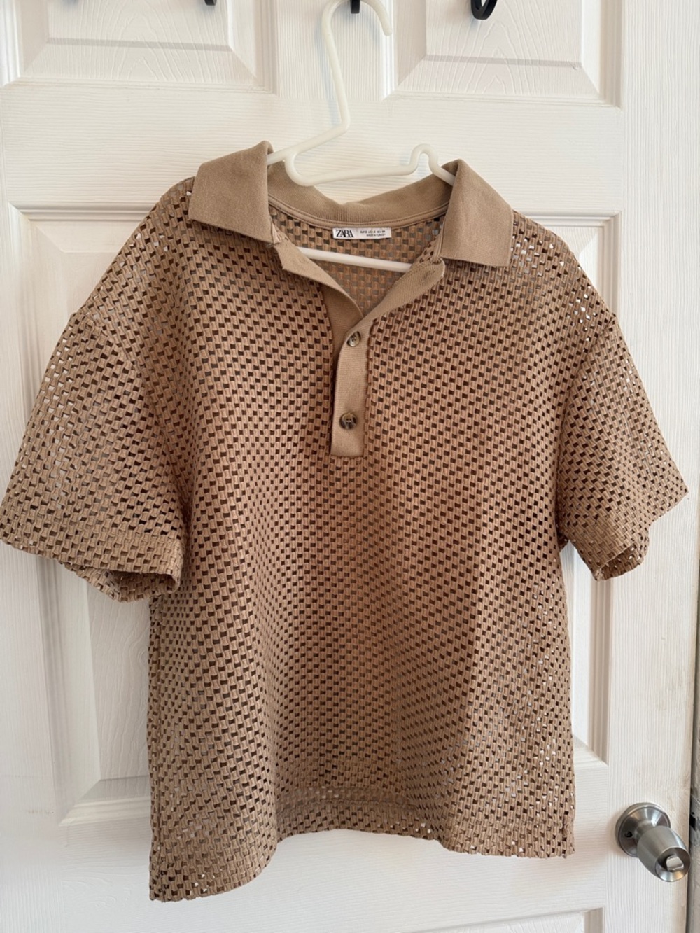 ZARA Open-Knit Polo in Tan